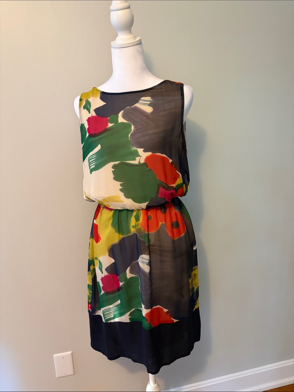 Matty M Sleeveless Silk Mini Dress in Multi Color Brushstroke Print